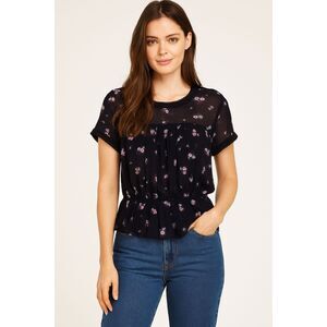 Étoile Isabel Marant Blouse Size 1 Small Black Floral Peplum Sheer Viscose Top